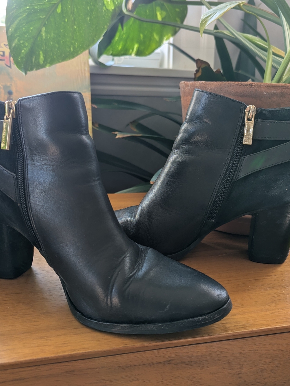 Louise et Cie Black Leather Ankle Booties with Gold Zipper